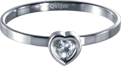 Quiges Stapelring Dames - Vulring Hart Zirkonia - RVS Zilverkleurig - Maat 20 - Hoogte 2mm