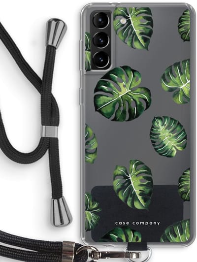 Case Company® - Hoesje met koord geschikt voor Samsung Galaxy S21 Plus hoesje met Koord - Tropische bladeren - Telefoonhoesje met Zwart Koord - Bescherming aan alle Kanten en Over de Schermrand