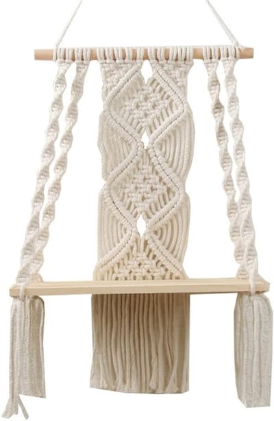 Boho Macrame Wandplank met Woven Tassels en Handgemaakte Katoenen Touw voor Planten en Decoratie