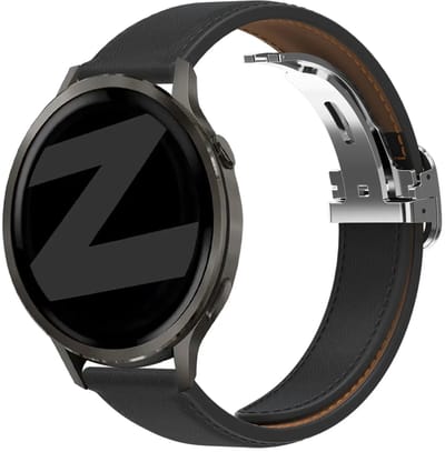 Bandz Leren 'D-Type' bandje geschikt voor Samsung Galaxy Watch 7 (40/44mm) /Watch 6 (Classic) / Watch 5 (Pro) / Watch 4 / Watch 3 / Watch FE / Polar Ignite 3-2 / Pacer / Unite / Huawei GT3 - GT2 / Amazfit GTS 4-3-2 (Zwart)