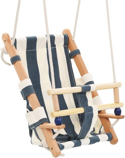 Babyschommel met gordel Hout Blauw- Babyschommel Buiten - Baby schommel tuin - Peuterschommel - Kinderschommel - Schommelzitje