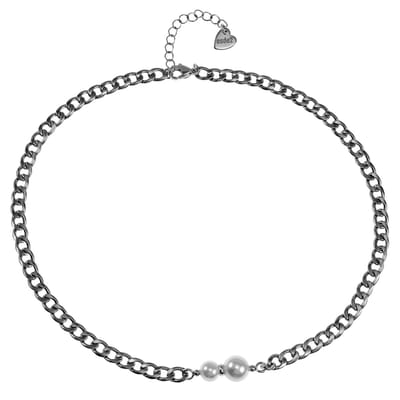45cm tot 50cm Ketting Dames - Choker - Gepolijste RVS - Cubaanse Schakelsketting met Schelpparels - Halsketting - Verstelbaar