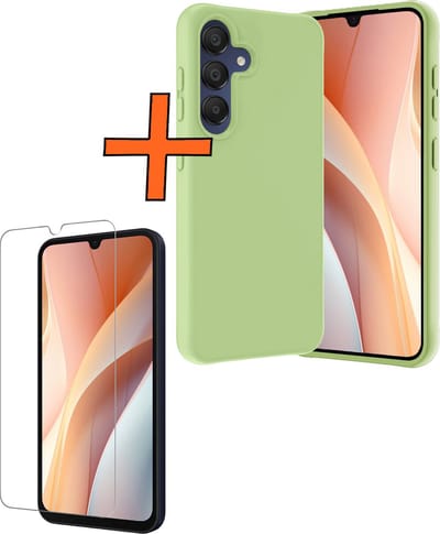 Hoes - Met Screenprotector - Geschikt voor Samsung Galaxy A15 - Sterk & Shockproof - Back Cover - Siliconen Case - Telefoon Hoes - Groen