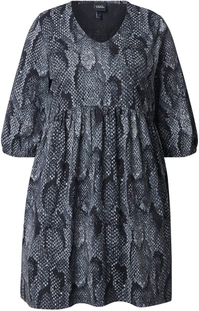 Ulla Popken - Dames - Jersey jurk dierenprint A-lijn V-hals 3/4-mouwen - Klassiek zwart - Maat 42+