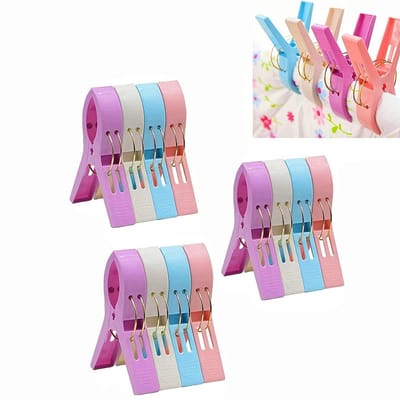 12 stuks Multifunctionele, sterke wasknijpers - valt niet gemakkelijk af - Bevestigingsclips voor zwembadafdekkingen - Droogclips voor dekbedden en lakens - 4,5*2 inch - Geschikt voor thuis, op reis en buiten drogen - Roze, blauw, paars en wit.