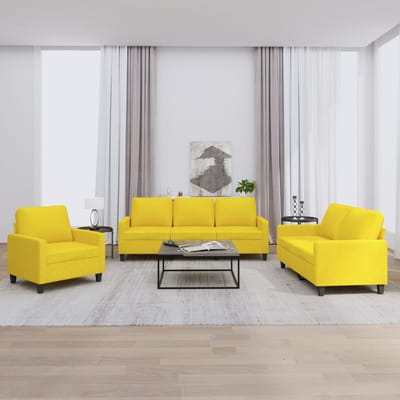 vidaXL - 3-delige - Loungeset - met - kussens - stof - lichtgeel