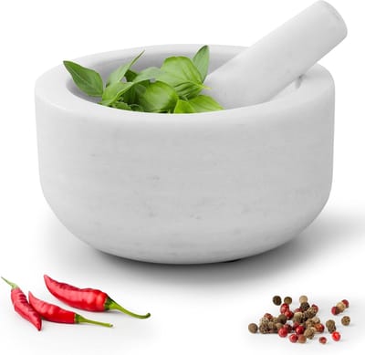 Famanu – Marmeren vijzel met stamper, Ø 18 cm, ideaal voor kruidenmixen, pesto en dips