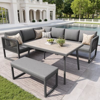 Tuinset met hoogwaardige zit- en rugkussens, tuinfauteuilset voor 6-8 personen, handgevlochten PE-rotan loungeset, weerbestendig terras sofa-set, grijs