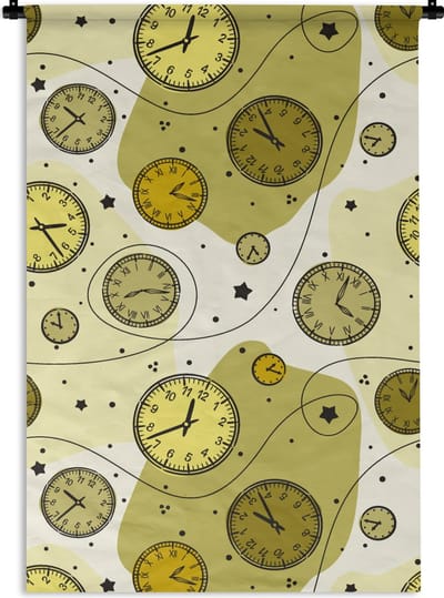 Wandkleed - Wanddoek - Retro - Klok - Patronen - Stippen - 60x90 cm - Wandtapijt