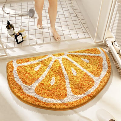 Leuke badmat met fruitmotief, extra absorberend, heel zacht, sneldrogend, geschikt voor kinderkamers, badkamers of andere ruimtes, 40 * 60 cm, oranje.