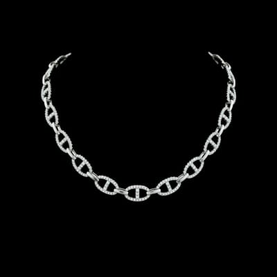 Victoria Valenza 925 Sterling Zilveren Fantasie Open Schakelcollier met Zirkonia Stenen - Ketting - 925 sterling zilver - Zilverkleurig - Schakelketting - Zirkonia