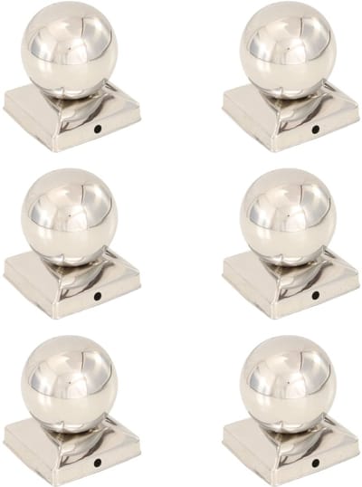 Paalkap met Bol - 6 Stuks - RVS Roestvrij Staal - Geschikt voor 91 x 91 mm Houten Palen - Sierkap voor Schuttingpaal - Afdekkap Paalornament - Weersbestendig en Duurzaam