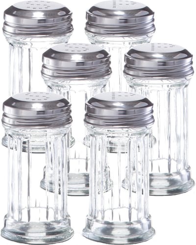 Zeller Peper en zout stel - 3x - glas/metaal - D5 x H9,5 cm - vaatjes/strooiers