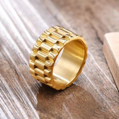 Vnox Bague pour Homme en Acier Inoxydable Couleur Or en Forme de Bracelet de Montre 11 mm, Bague de Doigt Punk Rock Gothique Hiphop pour Garçon 8 beige