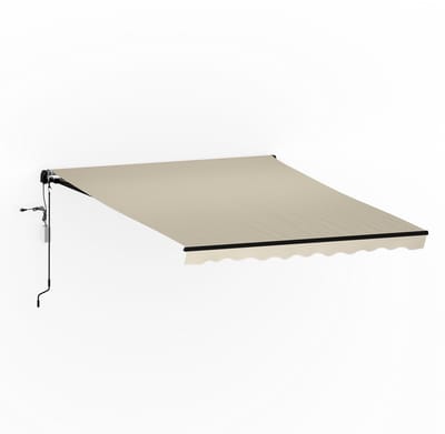 Blumfeldt CloudShade Zonnescherm - Slimme oprolbare terraszonwering, App & Afstandsbediening, UV 30+ & Regenbescherming, Verstelbare kantelhoek, Aluminium Frame, Eenvoudige Wandmontage, 295x250 cm, Beige