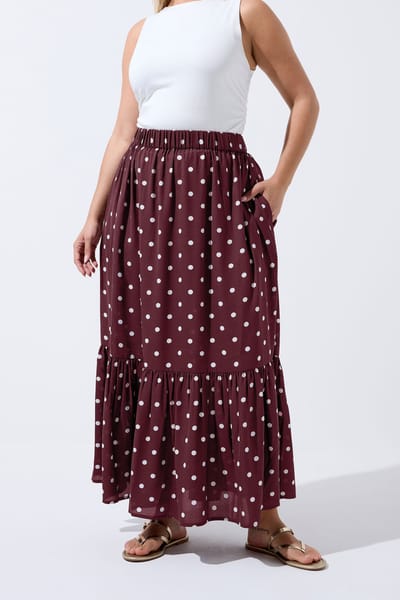 Yours Limited Collection Bordeauxrode Maxirok Met Stippen En Meerdere Lagensize 38