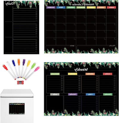 Magnetische Kalender Koelkast - Gezinsplanner Weekplanner - Gezinsplanning Organiseren - Set van 3 Stuks - 1673 inch - Zwart