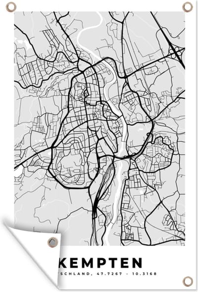 Muurdecoratie Plattegrond - Kempten - Kaart - Stadskaart - Duitsland - 120x180 cm - Tuinposter - Tuindoek