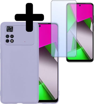 Hoesje - Met Screenprotector - Geschikt voor Xiaomi Poco X4 Pro 5G - Sterk & Shockproof - Back Cover - Siliconen Case - Telefoon Hoes - Telefoonhoesjes - Lila
