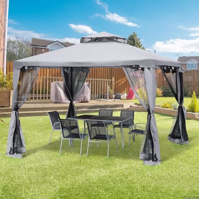 REDOM Tuinpaviljoen - Puntdak - Met 4 Zijwanden Van Gaas - Metalen Frame - Polyester Dak - Antracietgrijs - 294 X 294 X 265 Cm