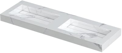 INK Pitch Wastafel Keramische Slab Bak Dubbel met Drain en Front en Side Skirts Zonder Kraangaten - 1400x450x90 mm - Statuario Glans