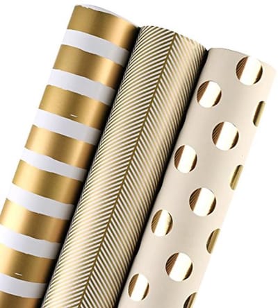 Gouden Inpakpapierrol - Premium Kwaliteit voor Verjaardag, Vakantie, Bruiloft, Baby Shower - 3 Rollen - 30" X 120" Per Rol