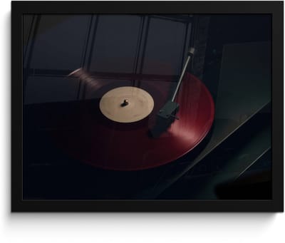 Poster in lijst - Fotolijst 40x30 cm - Posters - Vinylplaat - Rood - Platenspeler - Naald - Posterlijst zwart - Decoratie - Wanddecoratie woonkamer - Muurdecoratie slaapkamer