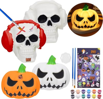 DIY Halloween Nachtlampje met 3D Skull en Pompoenverlichting - Creatieve Decoratie voor Binnen en Feestjes