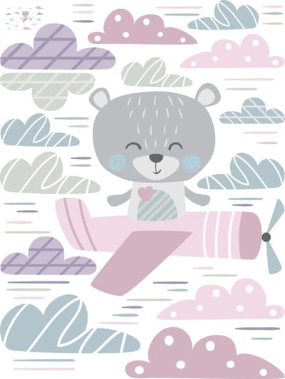 Muurstickers - Teddybeer die wolken achterna zit - Zelfklevende stickers - 120x90cm