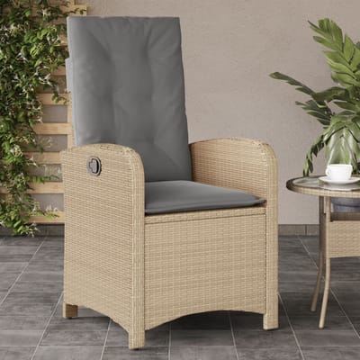 vidaXL - Tuinstoel - verstelbaar - met - kussens - poly - rattan - gemengd - beige