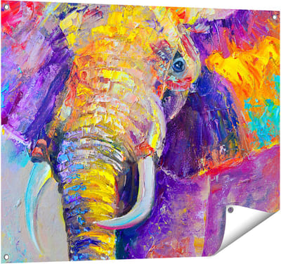 Gards Tuinposter Olifant van Olieverf - Kleur - Abstract - 100x80 cm - Tuindoek - Tuindecoratie - Wanddecoratie buiten - Tuinschilderij