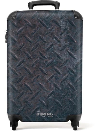 NoBoringSuitcases.com® - Handbagage koffer lichtgewicht - Reiskoffer trolley - Donker metalen plaat met ruitstructuur - Vakantie rolkoffer met wieltjes - Carryon suitcase - Flightcase - Cabin koffertje - Past binnen 55x40x20 en 55x35x25