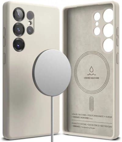 Ringke Silicone Magnetic Hoesje Geschikt voor Samsung Galaxy S25 Ultra | Compatibel met MagSafe en Qi2 | Back Cover met Magneet | Zacht Siliconen | Slank Design | Grijs