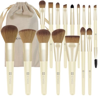 Dailygoods- Make-up Borstels Set 16-delig - Professionele Houten Handvat - Zachte Nylon Haren - Oog-/Gezichtsborstels - Opbergzakje - Dierproefvrij - Make-upkwasten