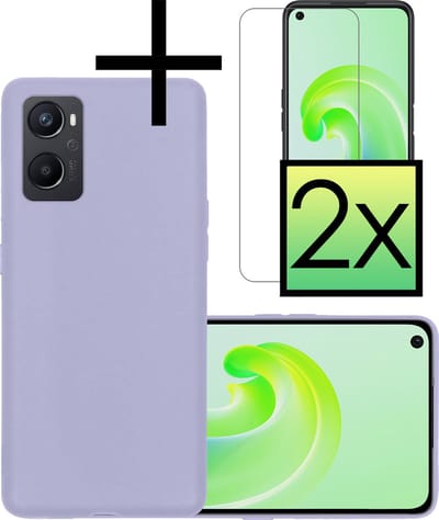 Hoesje - Met 2x Screenprotector - Geschikt voor OPPO A76 - Sterk & Shockproof - Back Cover - Siliconen Case - Telefoon Hoes - Lila