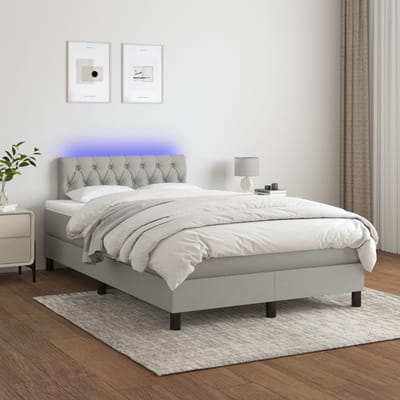 vidaXL - Boxspring - met - matras - en - LED - stof - lichtgrijs - 120x200 - cm