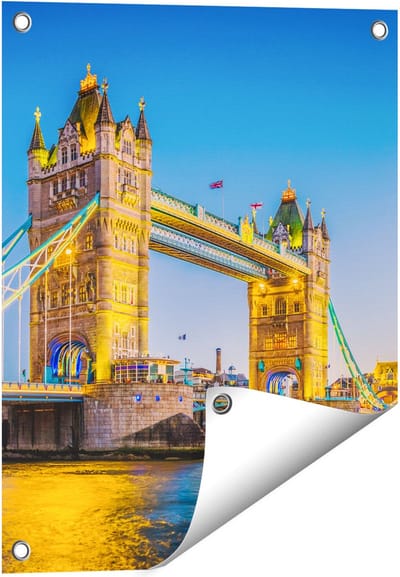 Gards Tuinposter Tower Bridge in Londen met Verlichting - 40x50 cm - Tuindoek - Tuindecoratie - Wanddecoratie buiten - Tuinschilderij