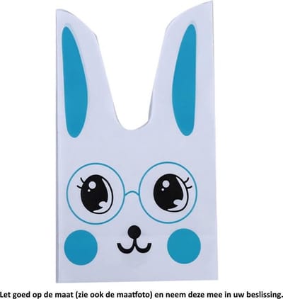 50x Uitdeelzakjes Wit Blauw Konijn 10 x 18,5 cm - Plastic Traktatie Kado Zakjes - Snoepzakjes - Koekzakjes - Koekje - Cookie Bags - Pasen - Kinderverjaardag