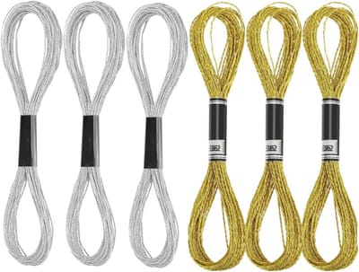 6 Stuks Metallic Borduurflosdraad Goud en Zilver - Glitter Garen voor Kruissteek en Knutselen