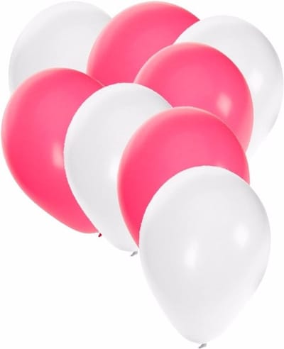 30x ballonnen wit en roze - 27 cm - witte / roze versiering