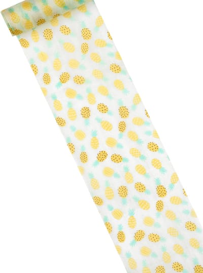 HOBI - Non-woven tafelloper ananas wit en geel 15 cm x 5 m