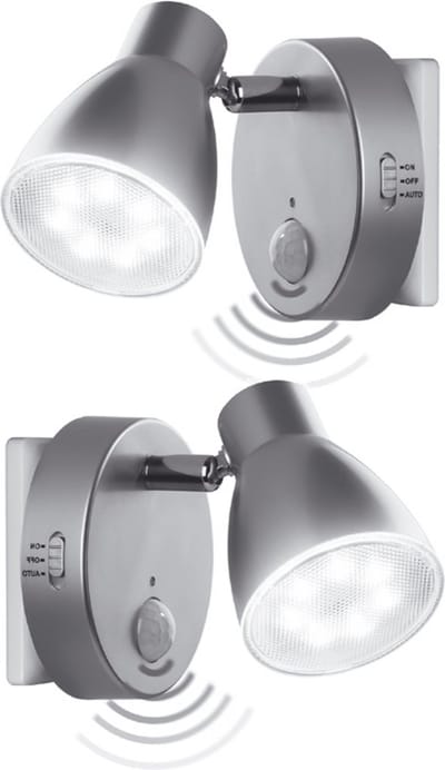 Trango Set van 2 2635-024 LED-sensor nachtlampje * MILO * met bewegingssensor en automatische functie in zilver veiligheidslicht 230V socket lamp, wandlamp, oriëntatielicht, nachtlamp, socket licht
