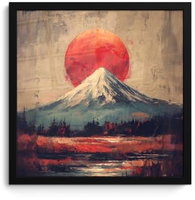 Poster in lijst - Fotolijst 40x40 cm - Posters - Bergtop - Sneeuw - Zon - Posterlijst zwart - Decoratie - Wanddecoratie woonkamer - Muurdecoratie slaapkamer