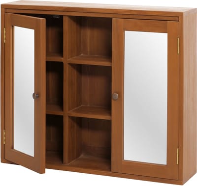 Teakhouten spiegelkast MCW-M85, badkamerspiegelkast, hoogwaardig B-grade teakhout (kernhout, 20-30 jaar), 70x80x20 cm