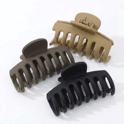 Set van 3 matte haarclips – haar klemmen – dames – kunststof haar accessoires – beige, donkerbruin en zwart – stevige grip – brede klauwvorm voor dagelijks gebruik