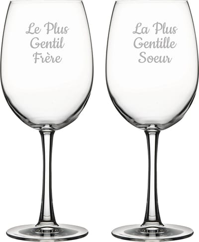 Rode wijnglas gegraveerd - 46cl - Le Plus Gentil Frère & La Plus Gentille Soeur