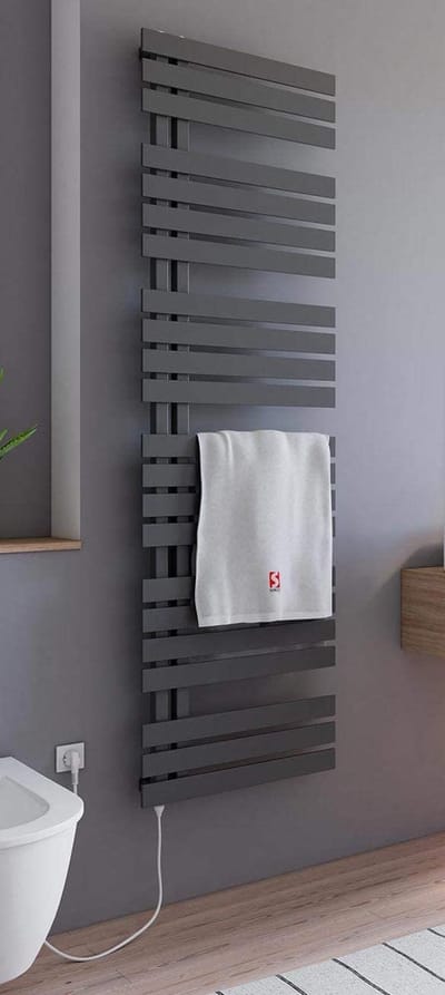 Schulte BREDA - elektrische designradiator - 60x169cm - antraciet - handdoekdroger - aansluiting links - continustroom - 900 Watt