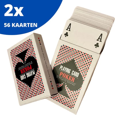 Luxe Speelkaarten - 2 sets - Plastic Coating - Poker Kaarten - kaartspel - Spelkaarten - Spel Kaart - 2 x 56 - Gezelschapsspel - Spelen - Playing Cards - Cijfer In Alle 4 De Hoeken - 2 STUKS