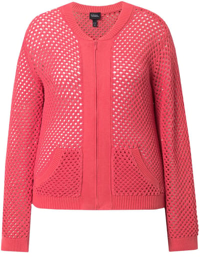 Ulla Popken - Dames - Gebreide blouson pailletten collegekraag lange mouwen - Roze - Maat 42+