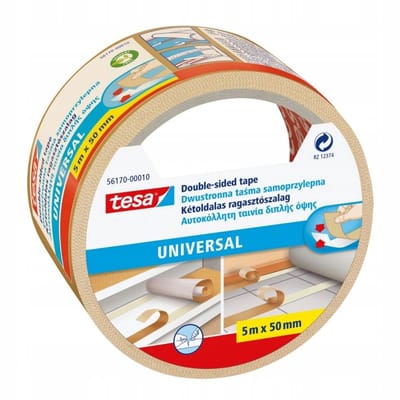 tesa® Universal - Tapijttape - Dubbelzijdige kleefband - Handafscheurbaar - Wit - 5m x 50mm